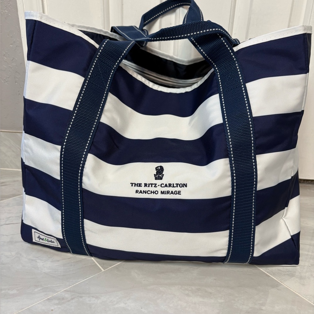 The Ritz-Carlton Rancho Mirage Extra Large Navy & White Striped Beach Bag